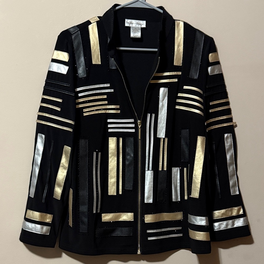 Draper’s & Damons Elegant Black Jacket with Gold and Silver Accents Size M